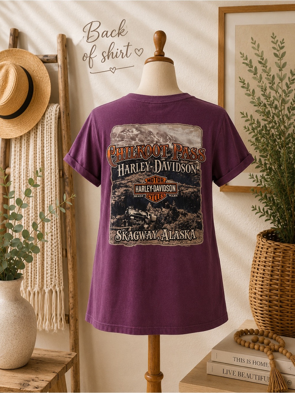 Harley Davidson Skagway Alaska Tee Size M Burgandy Graphic T Shirt